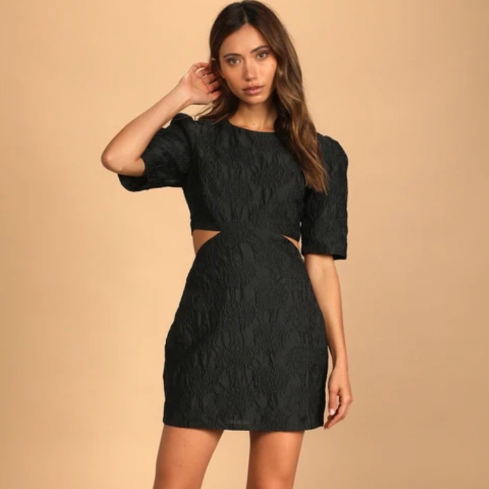 COPY - Black Jacquard Cutout Short Sleeve Mini Dress